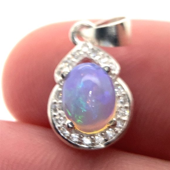 White Precious Opal 1.57ct Platinum Finish Solid 925 Sterling Silver Pendant - Picture 1 of 8